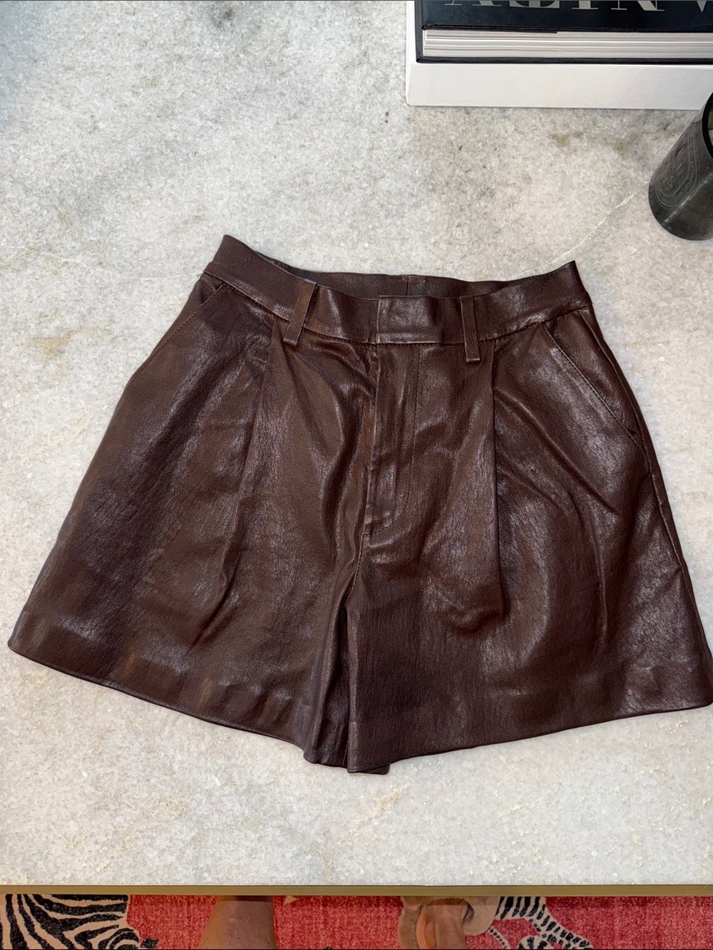 NWOT SPRWMN High-Waist Dark Brown Leather Shorts